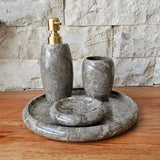 Conjunto de Banheiro em Mármore Natural Cinza - 4 peças