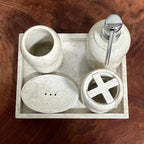 Conjunto de Banheiro em Mármore Natural Travertino Branco - 5 peças
